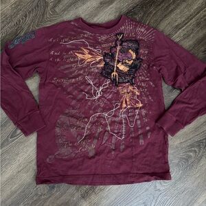 Kids.Burgundy Graphic Long Sleeve Shirt.